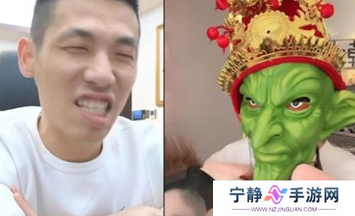旭旭宝宝连麦旗下女主播，现场戴小怪头套太辣眼，看到长相不淡定了